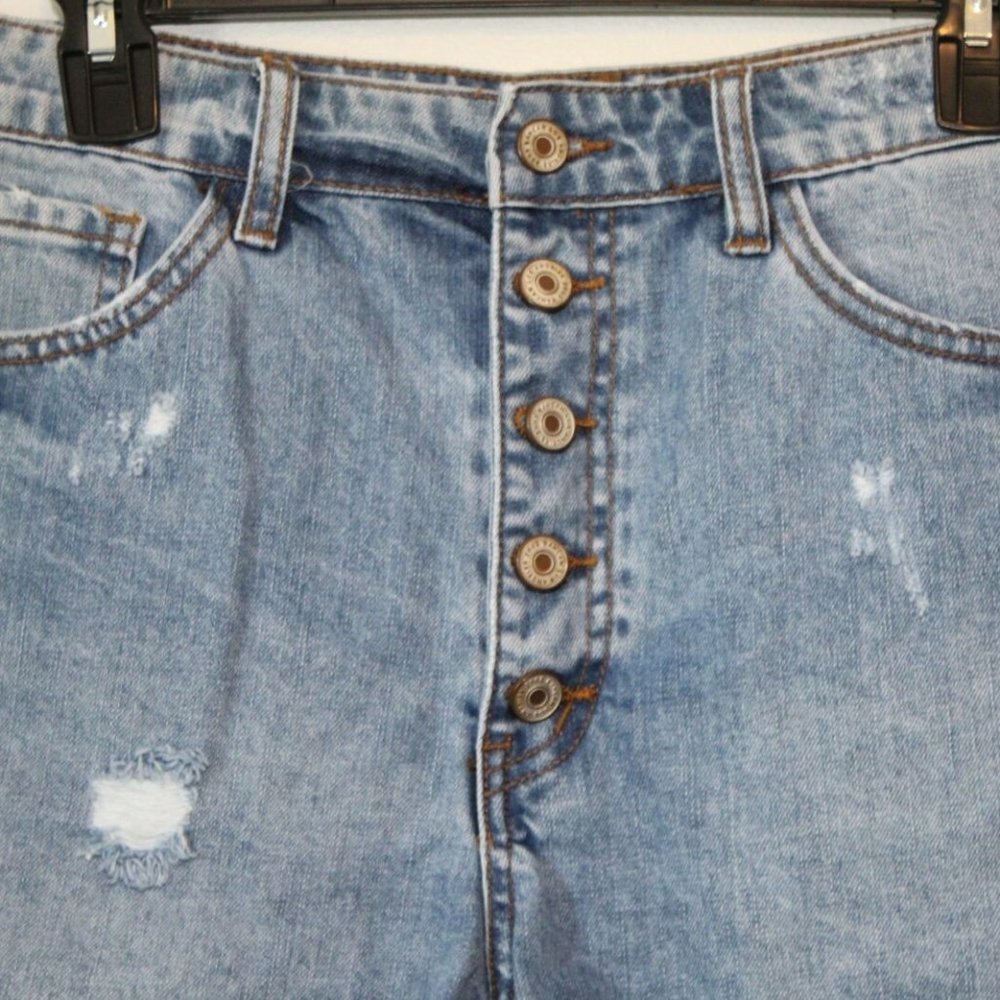 KanCan Button Fly Cut Off Jean Shorts Light Hi Rise Distressed Size Large H12810 - Picture 5 of 12